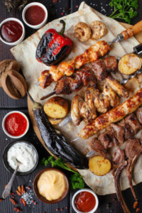 meat platter with various dips