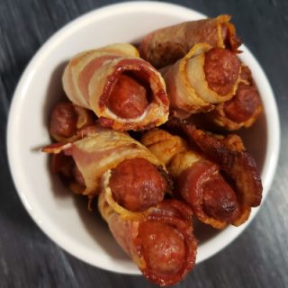 delicious bacon wrapped weenies ready to serve