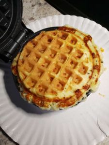 finished chaffle in the waffle maker
