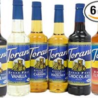 Torani Sugar Free Syrup Variety pack of 6, Almond Roca, Vanilla, Hazelnut, Irish Cream, Chocolate & Caramel