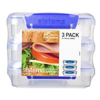 Sistema KLIP IT Collection Sandwich Box 1.9 Cup Compact Food Storage Container, 3 Pack, Clear/Blue | Great for Meal Prep | BPA Free, Reusable