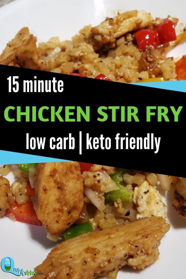 This delicious low carb, keto friendly chicken stir fry takes just 5 ingredients and 15 minutes to make! It's the perfect recipe to feed the whole family on a busy weeknight! #keto #ketodinners #ketorecipes #lowcarb