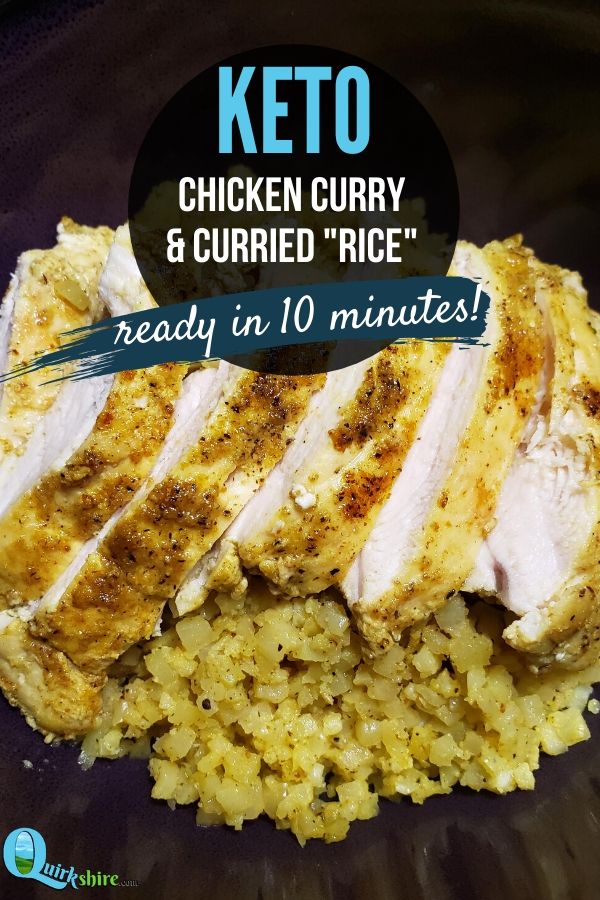 This delicious keto chicken curry with curried "rice" is the perfect keto dinner to make when you're in a hurry! It takes just 6 ingredients and 10 minutes to make and only has 2g net carbs per serving! #ketodinners #ketolifestyle #keto #lowcarbdinners
